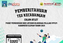 Pemberitahuan Tes Kecabangan Calon Atlet PPLP Kabupaten Sleman tahun 2025